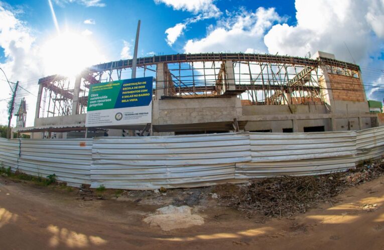 Nova Escola Municipal Recreio avança no bairro Bela Vista com infraestrutura moderna.